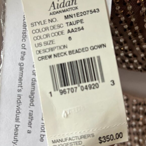 AIDAN MATTOX CREW NECK BEADED GOWN 6 Taupe NWT - Picture 8 of 9